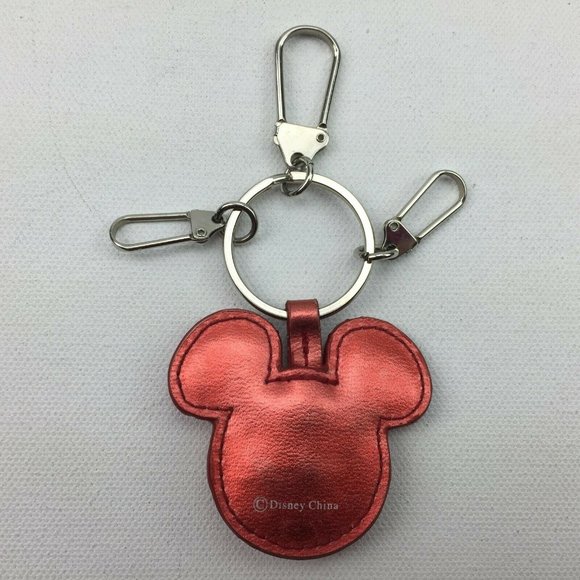 Disney China Mickey Mouse Key Chain Head Ears 3 Clip Attachments Red Silver - Picture 9 of 10